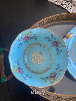 Teacup and Saucer. Paragon, Rare, Antique, gorgeous, Turquoise Floral Excellent