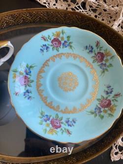 Teacup and Saucer. Paragon, Rare, Antique, gorgeous, Turquoise Floral Excellent
