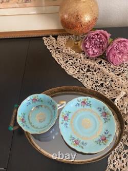 Teacup and Saucer. Paragon, Rare, Antique, gorgeous, Turquoise Floral Excellent