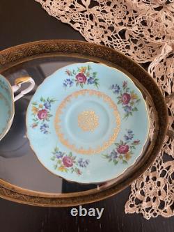 Teacup and Saucer. Paragon, Rare, Antique, gorgeous, Turquoise Floral Excellent