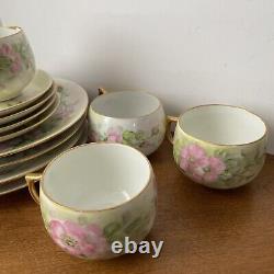 Thomas Bavaria Green Pink Floral 3 Piece Dessert Plate Teacup & Saucer Sets 12pc