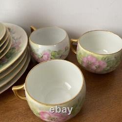 Thomas Bavaria Green Pink Floral 3 Piece Dessert Plate Teacup & Saucer Sets 12pc
