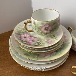 Thomas Bavaria Green Pink Floral 3 Piece Dessert Plate Teacup & Saucer Sets 12pc