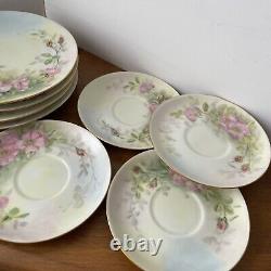 Thomas Bavaria Green Pink Floral 3 Piece Dessert Plate Teacup & Saucer Sets 12pc