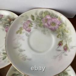 Thomas Bavaria Green Pink Floral 3 Piece Dessert Plate Teacup & Saucer Sets 12pc