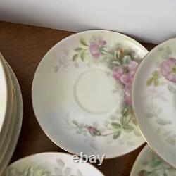 Thomas Bavaria Green Pink Floral 3 Piece Dessert Plate Teacup & Saucer Sets 12pc