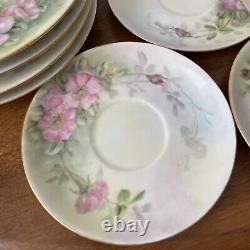 Thomas Bavaria Green Pink Floral 3 Piece Dessert Plate Teacup & Saucer Sets 12pc