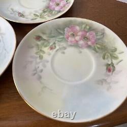 Thomas Bavaria Green Pink Floral 3 Piece Dessert Plate Teacup & Saucer Sets 12pc