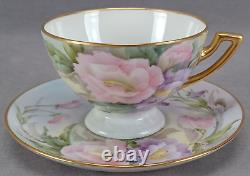 Thomas Hand Painted Sherratts Pink & Purple Floral Pedestal Tea Cup & Saucer A