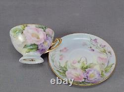 Thomas Hand Painted Sherratts Pink & Purple Floral Pedestal Tea Cup & Saucer A