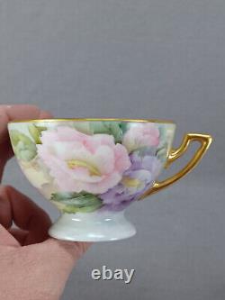 Thomas Hand Painted Sherratts Pink & Purple Floral Pedestal Tea Cup & Saucer A