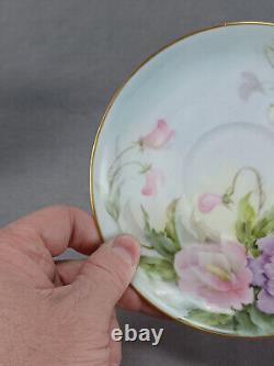 Thomas Hand Painted Sherratts Pink & Purple Floral Pedestal Tea Cup & Saucer A
