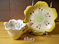 Trimont Japan Yellow Flower Teacup Saucer Hand Painted Cicada Bug Handle Semi