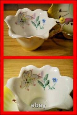 Trimont Japan Yellow Flower Teacup Saucer Hand Painted Cicada Bug Handle Semi