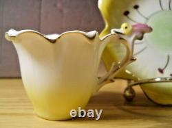 Trimont Japan Yellow Flower Teacup Saucer Hand Painted Cicada Bug Handle Semi