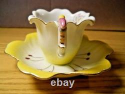 Trimont Japan Yellow Flower Teacup Saucer Hand Painted Cicada Bug Handle Semi