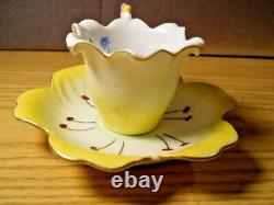 Trimont Japan Yellow Flower Teacup Saucer Hand Painted Cicada Bug Handle Semi