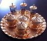 Turkish Coffee Water Tea Big Set, Copper& Porcelain Glass, Ottoman Palace Tulips