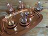 Turkish Tea Set (of 6) Glass Cups, Copper Tray & Round Saucers & Holder Palace