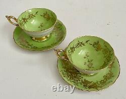 Two Antique Coalport Bone China Teacup And Saucer Green Orchid England 10163/A
