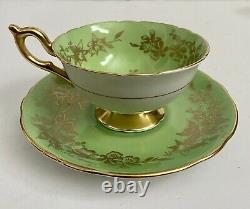 Two Antique Coalport Bone China Teacup And Saucer Green Orchid England 10163/A
