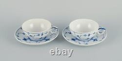 Two sets of Royal Copenhagen Blue Fluted Plain tea cups and saucers