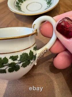 ULTRA RARE German Meissen Porcelain Gilded Ivy Leaves Swan Handle Teacup Saucer