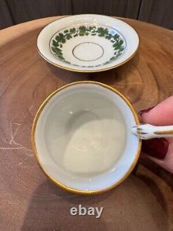 ULTRA RARE German Meissen Porcelain Gilded Ivy Leaves Swan Handle Teacup Saucer