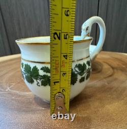 ULTRA RARE German Meissen Porcelain Gilded Ivy Leaves Swan Handle Teacup Saucer