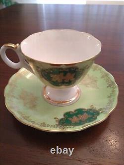 Ucago Japan Tea Cup And Saucer Green Gold