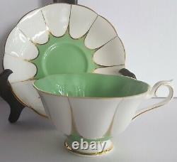 Unique ROYAL ALBERT Teacup & Saucer England Rare Design Green Gold