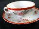 Unmarked Estate Tea Cup & Saucer Light Red Floral With Gold Accent Antique