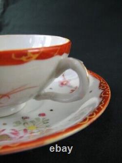 Unmarked Estate Tea Cup & Saucer Light Red Floral with gold Accent Antique
