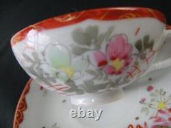 Unmarked Estate Tea Cup & Saucer Light Red Floral with gold Accent Antique