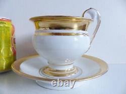 VERY LARGE ANTIQUE 19th C. OLD PARIS GOLD PORCELAIN CHOCOLATE CUP & SAUCER 1830s