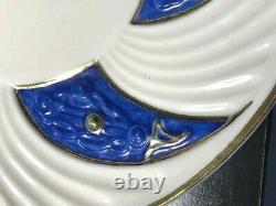 VERY RARE / Belleek BLUE CELTIC 2-Handle PLATE 3rd Black Mark c. 1926