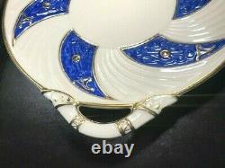 VERY RARE / Belleek BLUE CELTIC 2-Handle PLATE 3rd Black Mark c. 1926