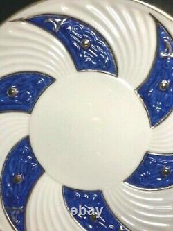 VERY RARE / Belleek BLUE CELTIC 2-Handle PLATE 3rd Black Mark c. 1926