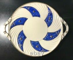 VERY RARE / Belleek BLUE CELTIC 2-Handle PLATE 3rd Black Mark c. 1926