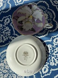 VERY RARE! Paragon England Double Warrant White Orchid Purple Teacup & Saucer