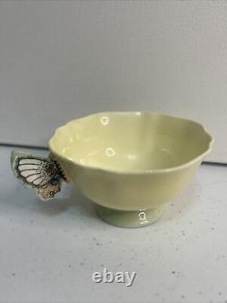 VINTAGE PARAGON RARE BUTTERFLY HANDLE Tea Cup & Saucer Yellow Green READ