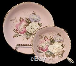 VINTAGE PARAGON With HYDRANGEA BOUQUET WIDE CUP SAUCER DOUBLE WARRANT PINK