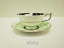 VINTAGE Paragon England Mint Green Pansy on Black Tea Cup & Saucer Set