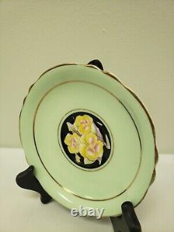 VINTAGE Paragon England Mint Green Pansy on Black Tea Cup & Saucer Set