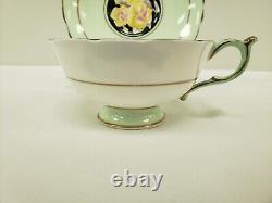 VINTAGE Paragon England Mint Green Pansy on Black Tea Cup & Saucer Set