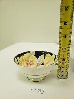 VINTAGE Paragon England Mint Green Pansy on Black Tea Cup & Saucer Set