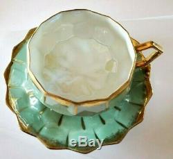 VINTAGE ROYAL SEALY TEA CUP & SAUCER Iridescent green and gold Honeycomb