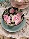 Vtg 1930's Aqua & Large Pink Roses Cup & Saucer Paragon Double Warrant English