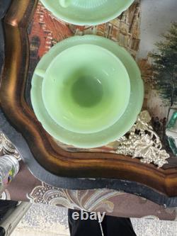 VTG 4 Fire King Jadeite Alice Floral Pattern Teacup And Saucer Set Of Four