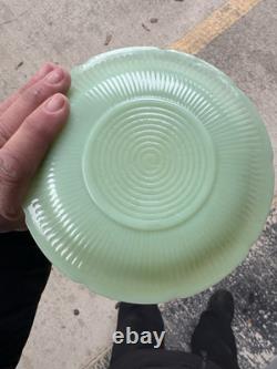 VTG 4 Fire King Jadeite Alice Floral Pattern Teacup And Saucer Set Of Four